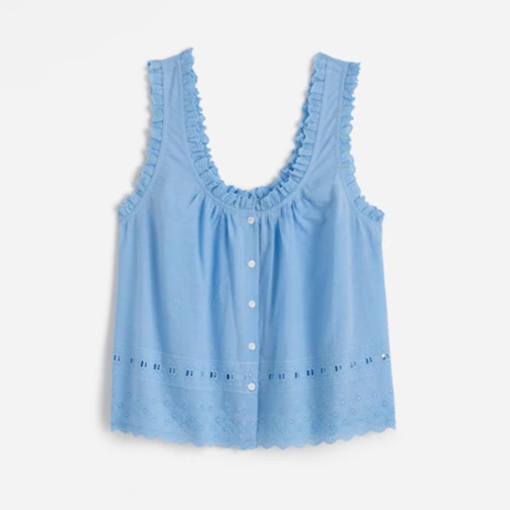 Madewell | Embroidered Ruffle-Trim Top - Peri Blue